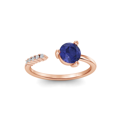 0.75 Ct Round Birthstone & Diamond Open Stackable Ring