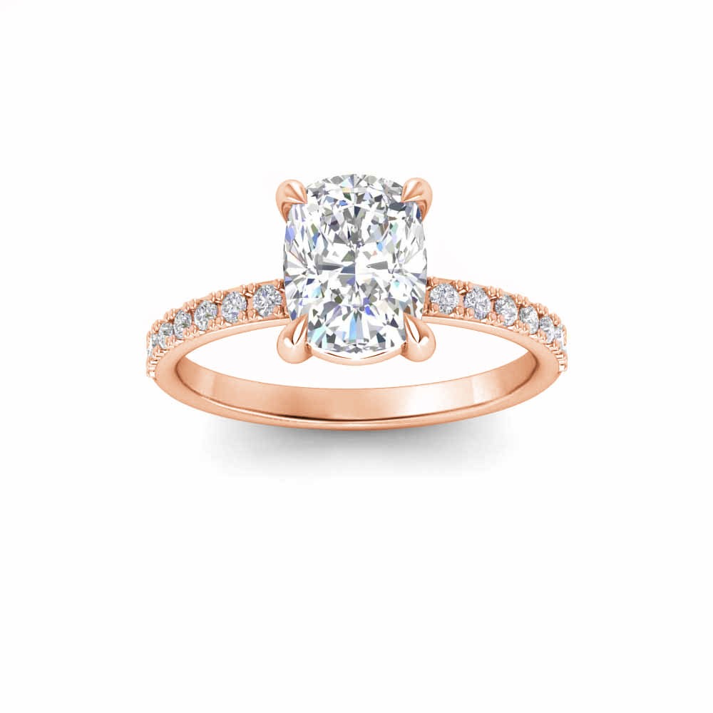 2.5 Ct Elongated Cushion Lab Diamond & .16 Ctw Diamond Whisper Pavé Engagement Ring