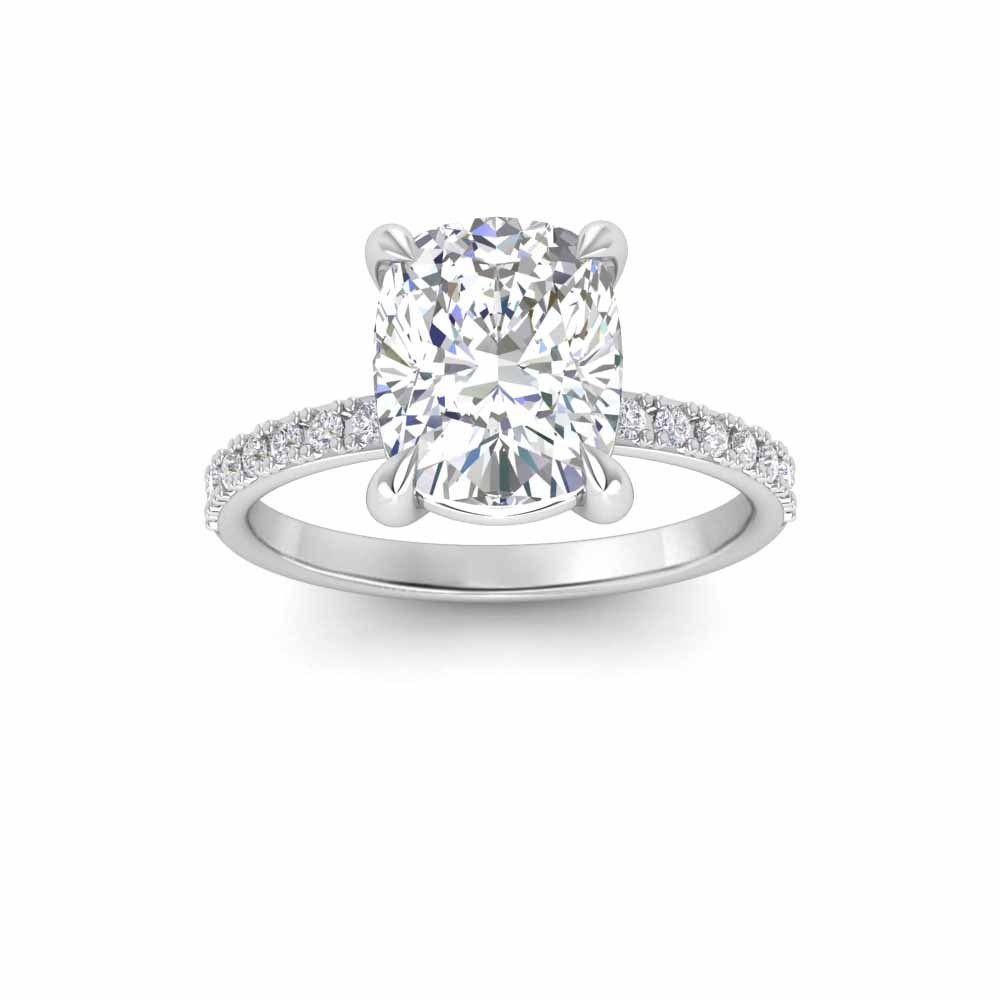 3 Ct Elongated Cushion Colorless Lab Diamond & .16 Ctw Diamond Whisper Pavé Engagement Ring