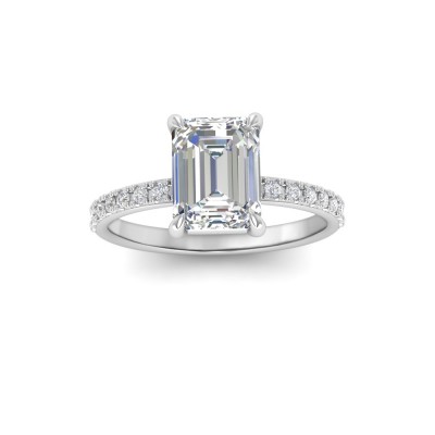 1.66 Ctw Emerald Diamond Whisper Pavé Engagement Ring
