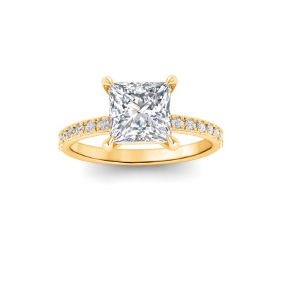 1.5 Ct Princess Lab Diamond & .16 Ctw Diamond Whisper Pavé Engagement Ring