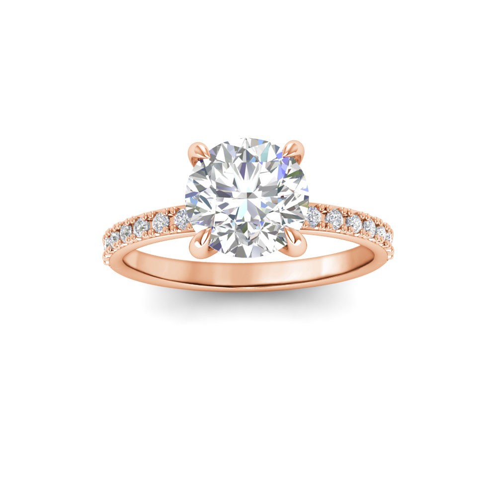 3 Ct Round Lab Diamond & .16 Ctw Diamond Whisper Pavé Engagement Ring