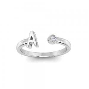 Birthstone Initial Open Ring A