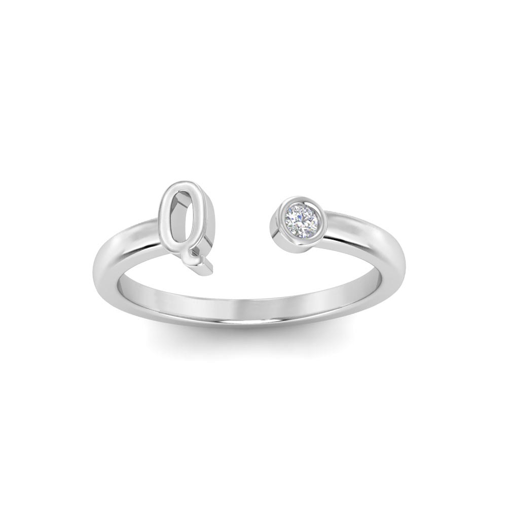 Birthstone Initial Open Ring Q