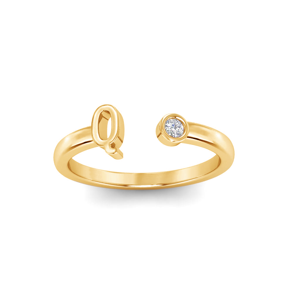 Birthstone Initial Open Ring Q