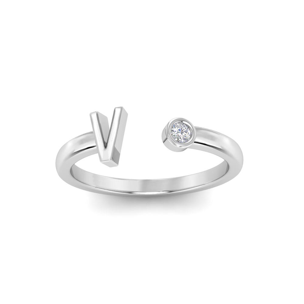 Birthstone Initial Open Ring V