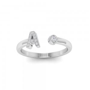 CZ & Birthstone Initial Open Ring A