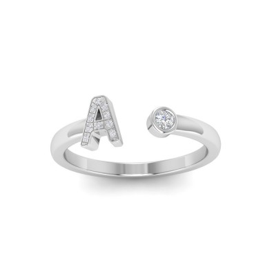 CZ & Birthstone Initial Open Ring A