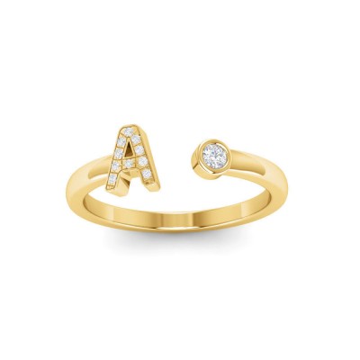 CZ & Birthstone Initial Open Ring A