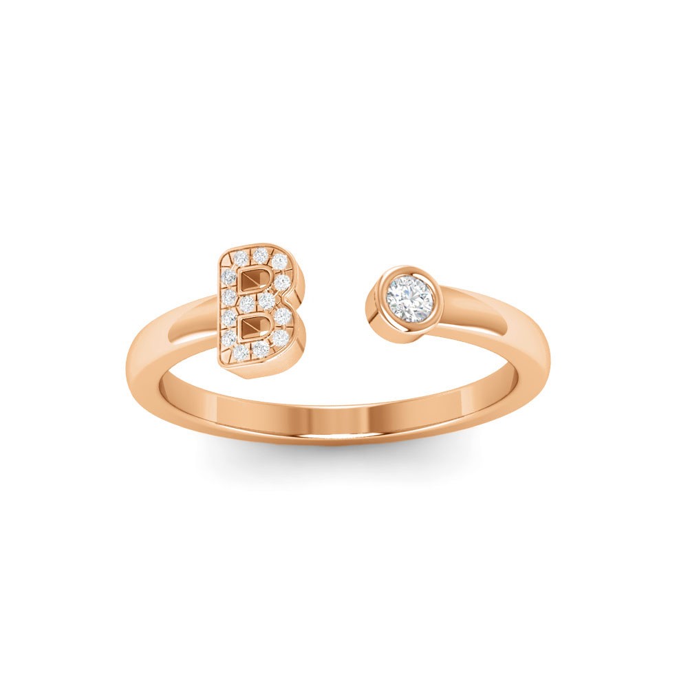CZ & Birthstone Initial Open Ring B