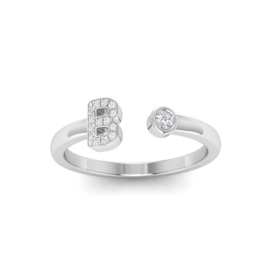 CZ & Birthstone Initial Open Ring B