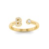 CZ & Birthstone Initial Open Ring B