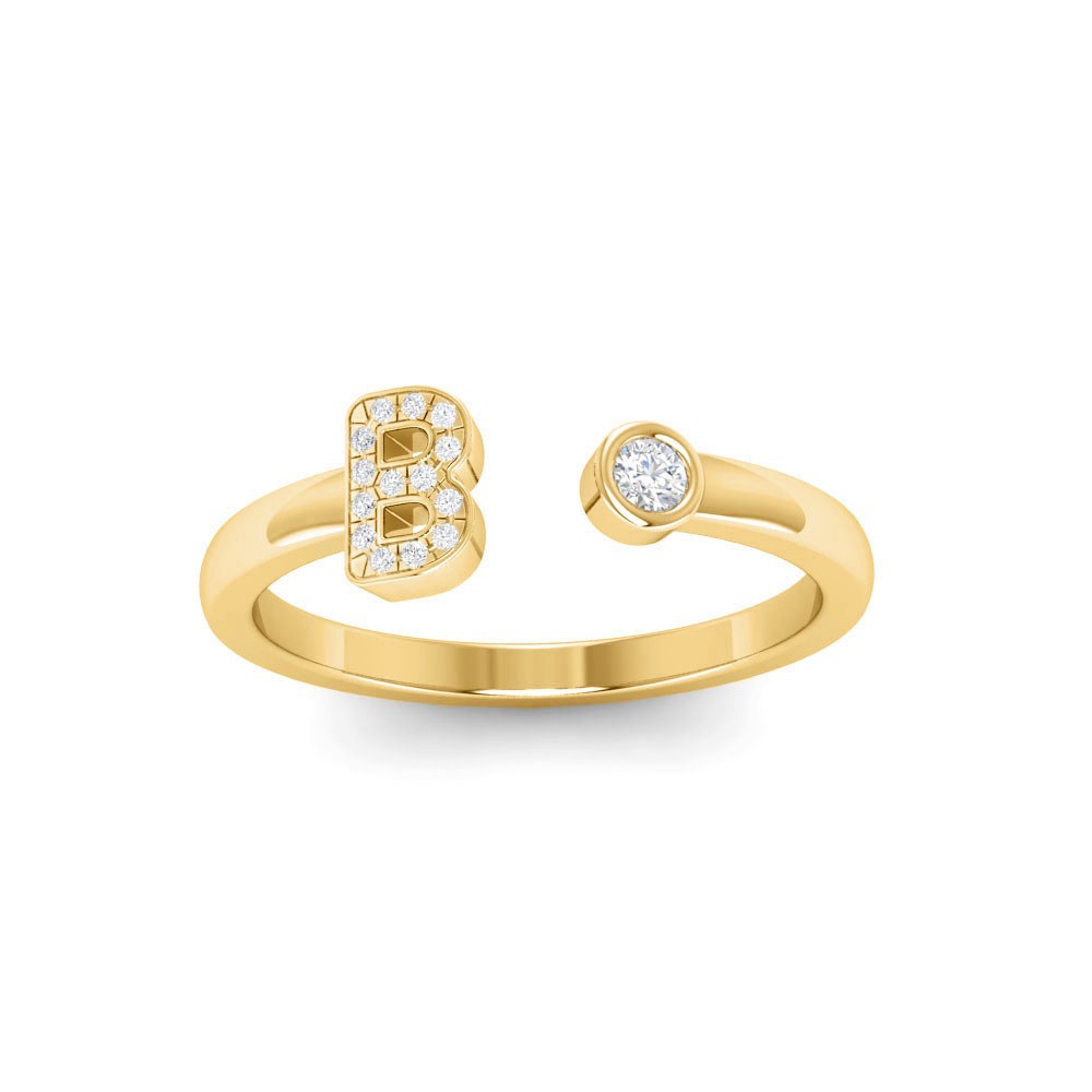 CZ & Birthstone Initial Open Ring B