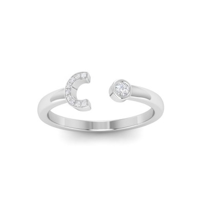 CZ & Birthstone Initial Open Ring C