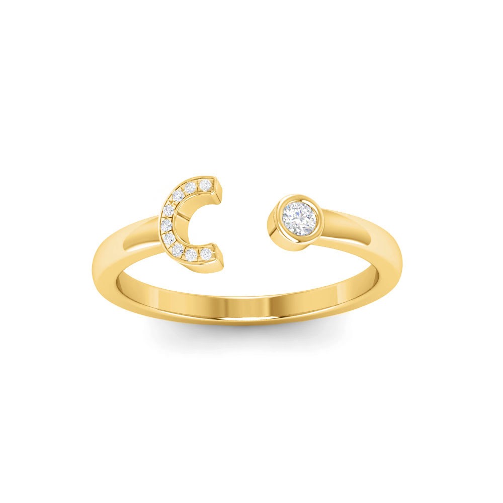 CZ & Birthstone Initial Open Ring C