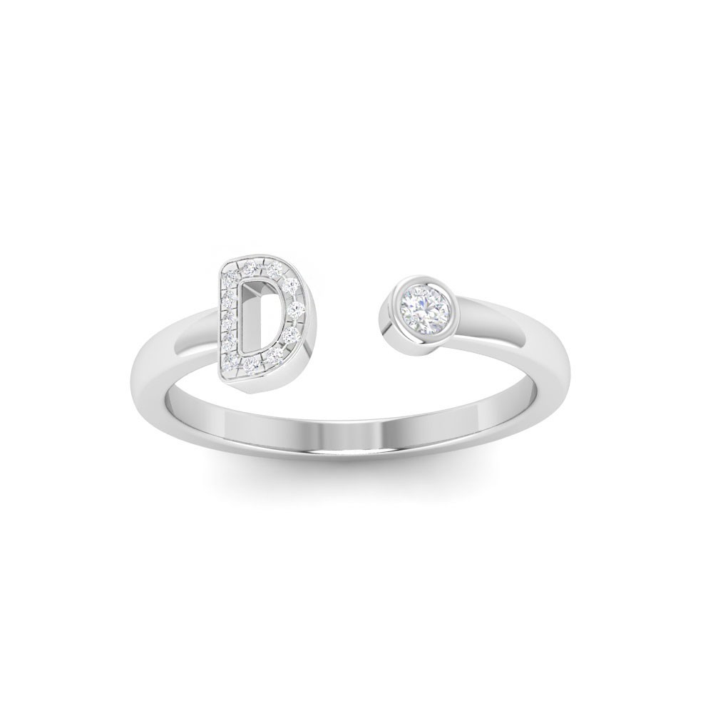 CZ & Birthstone Initial Open Ring D