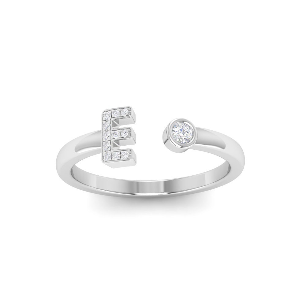 CZ & Birthstone Initial Open Ring E