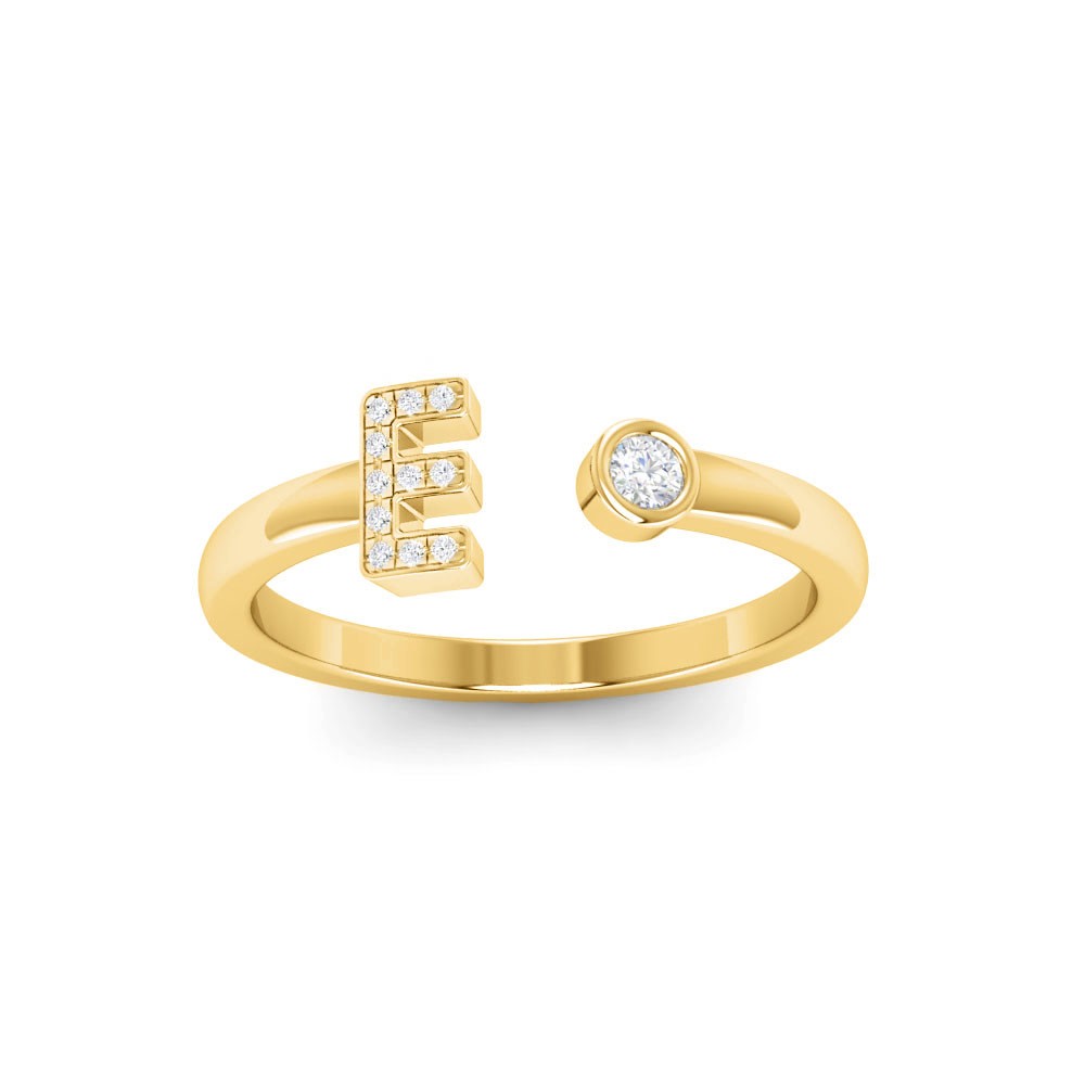 Diamond & Birthstone Initial Open Ring E