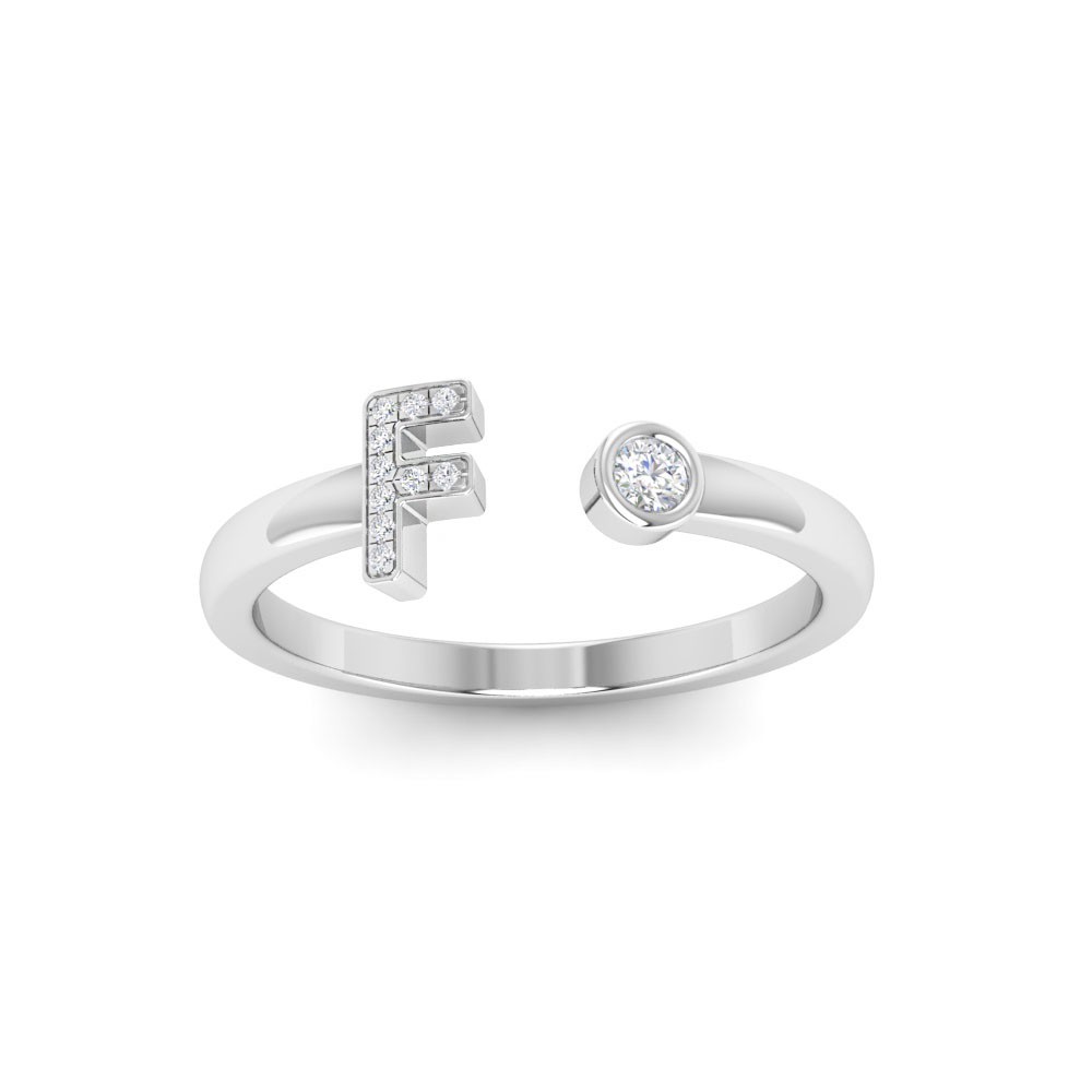 CZ & Birthstone Initial Open Ring F
