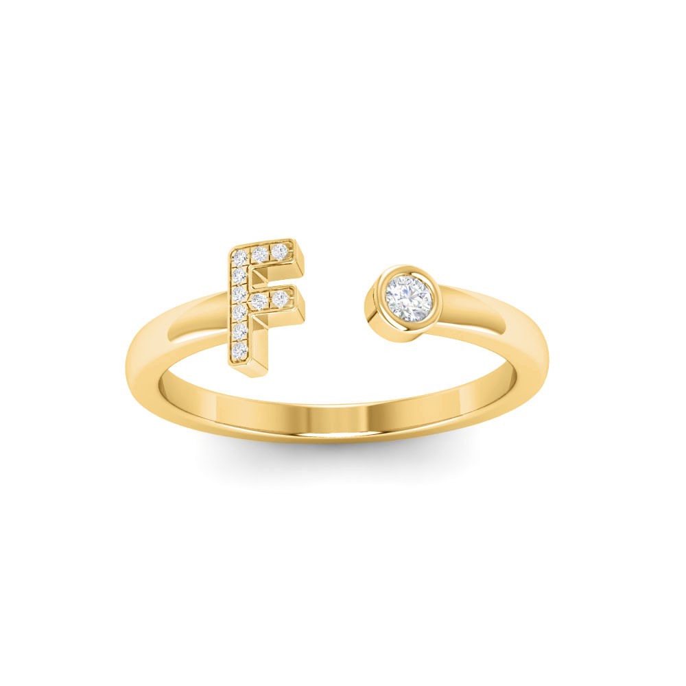 CZ & Birthstone Initial Open Ring F
