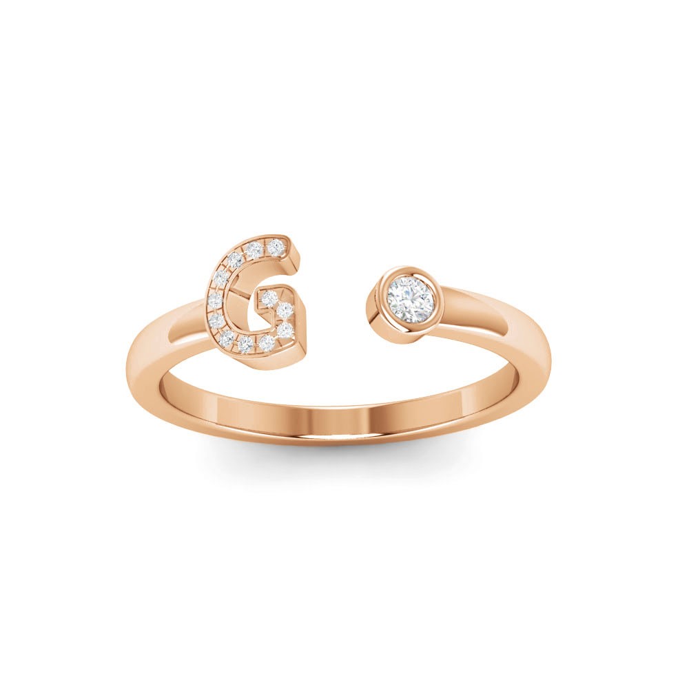 CZ & Birthstone Initial Open Ring G