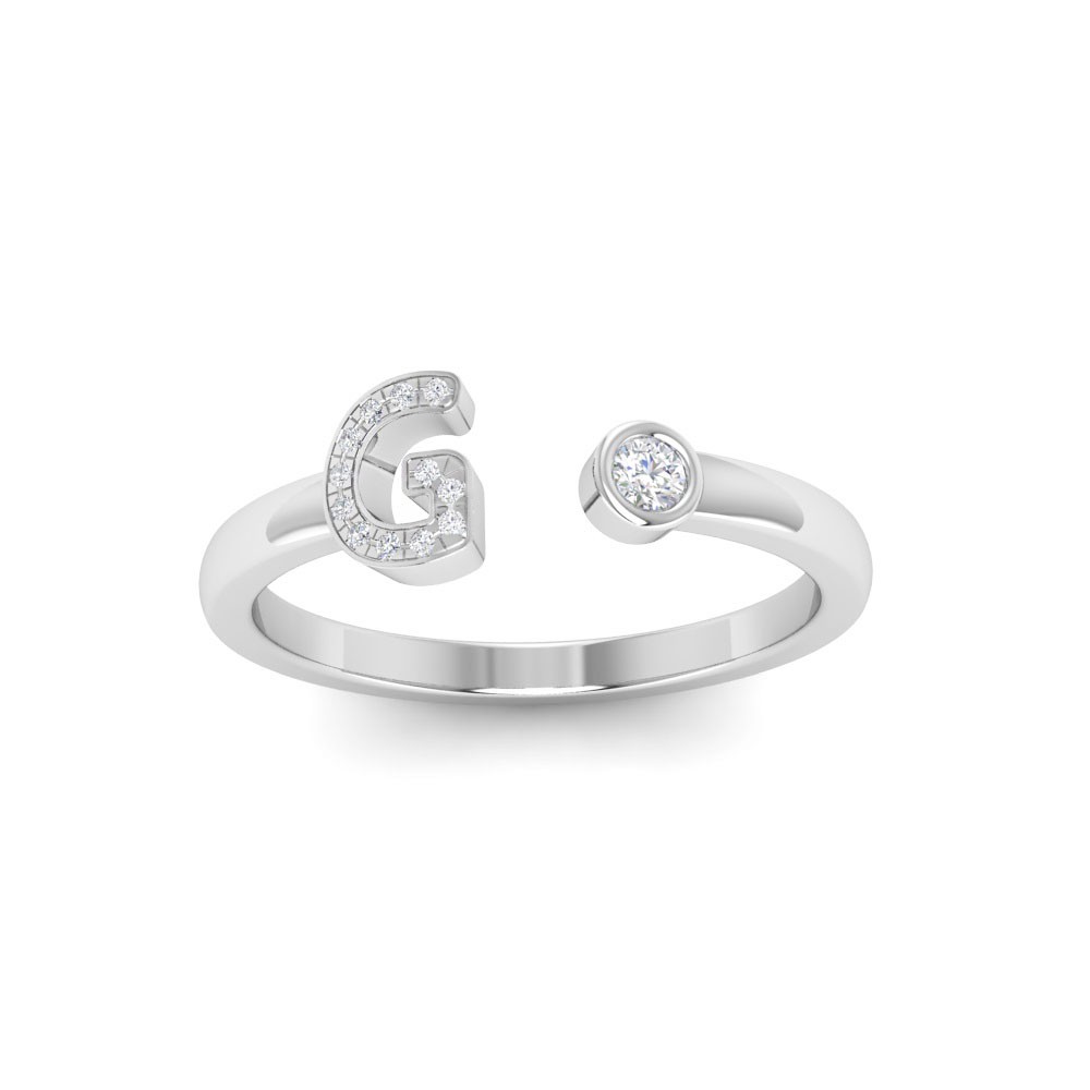 CZ & Birthstone Initial Open Ring G