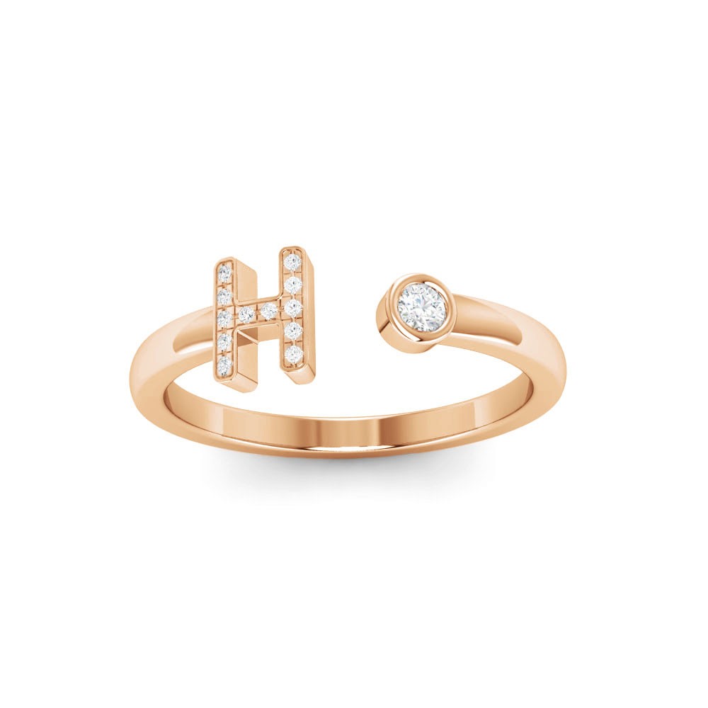 CZ & Birthstone Initial Open Ring H