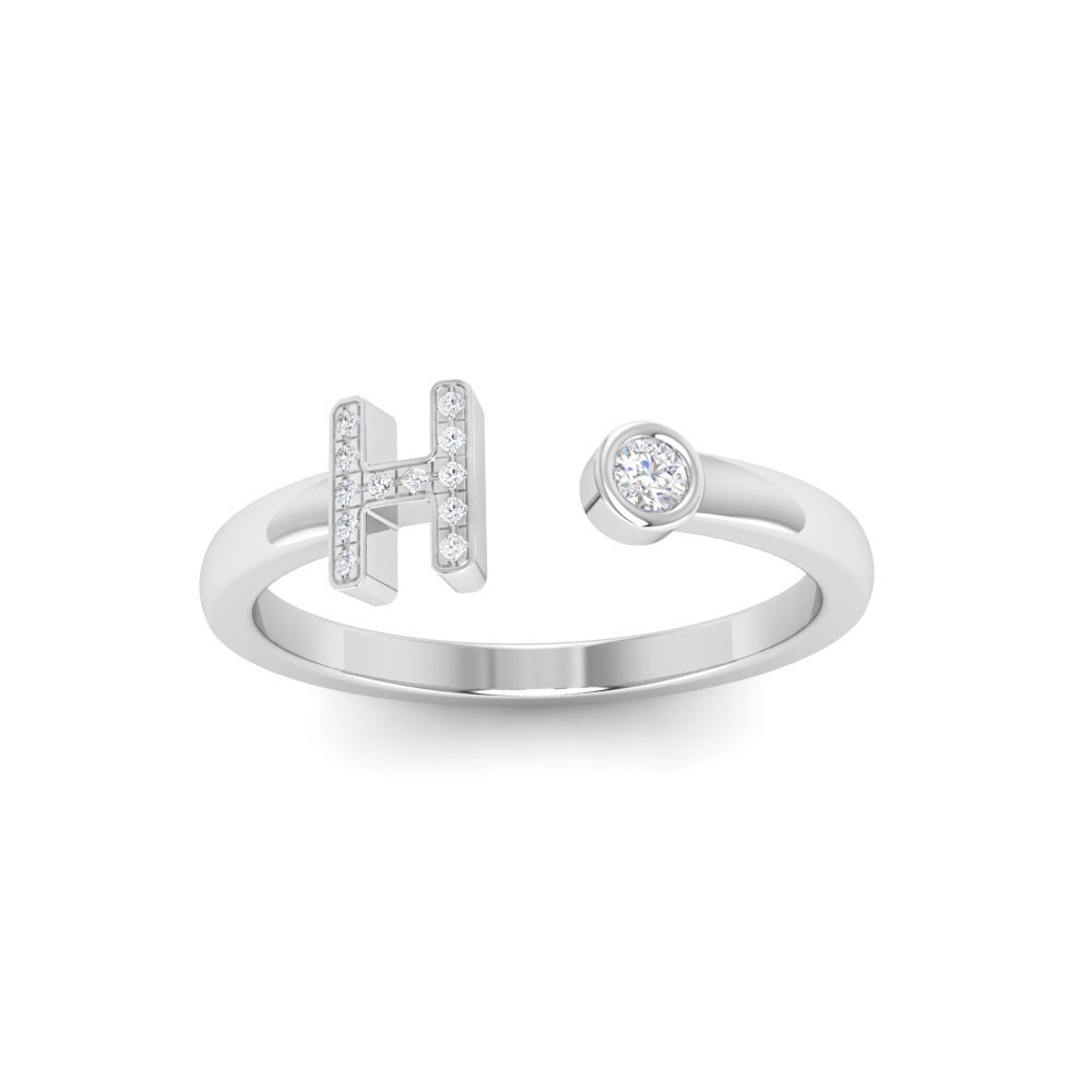 CZ & Birthstone Initial Open Ring H