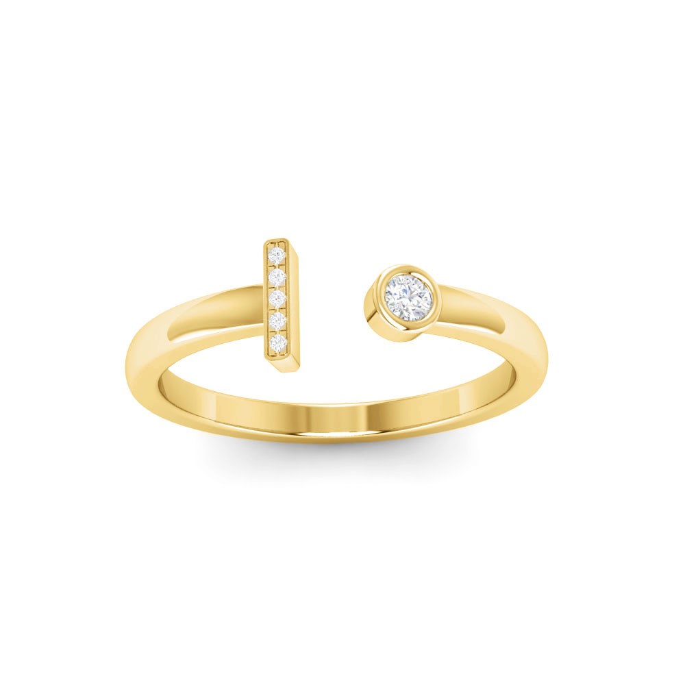 CZ & Birthstone Initial Open Ring I