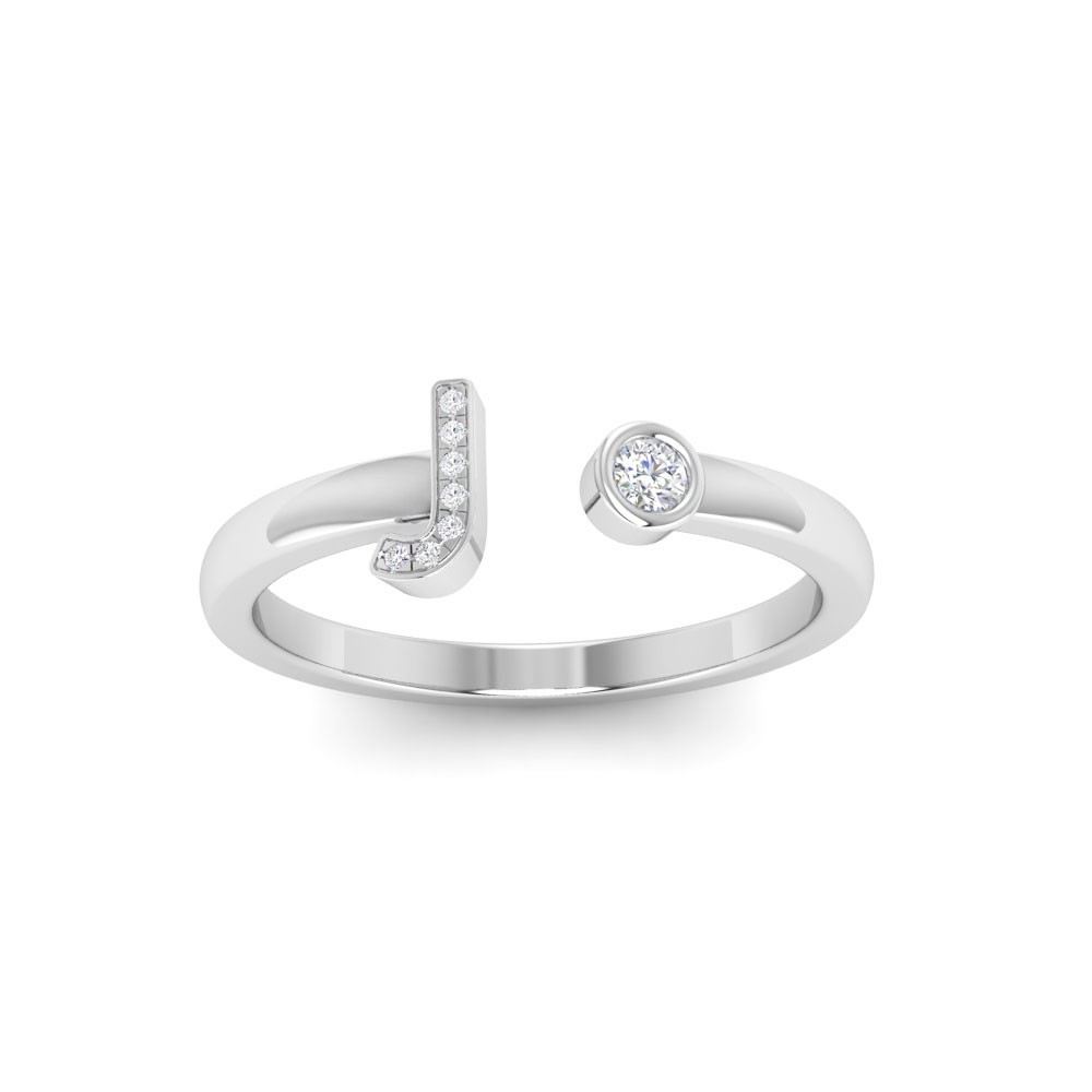 CZ & Birthstone Initial Open Ring J