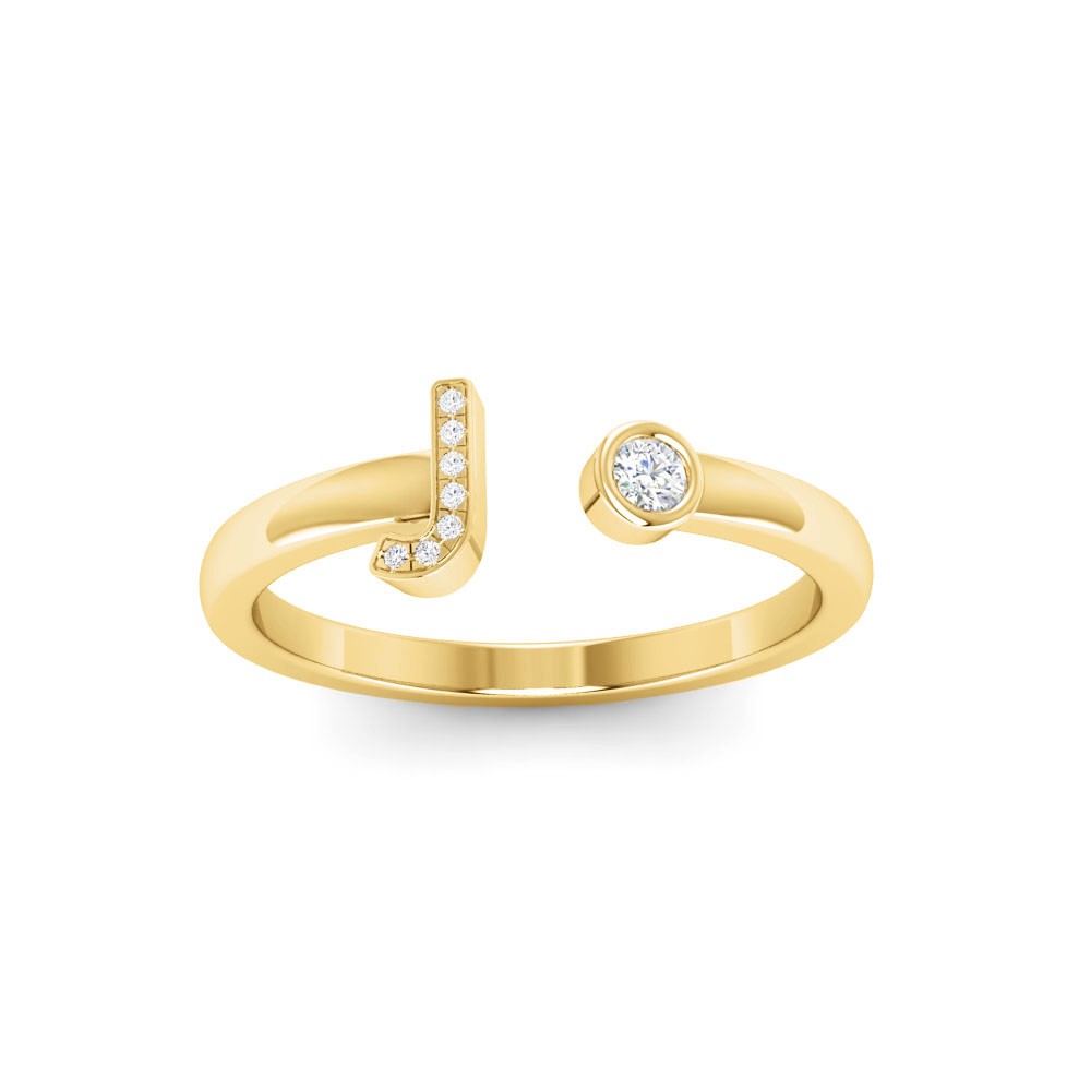 Diamond & Birthstone Initial Open Ring J