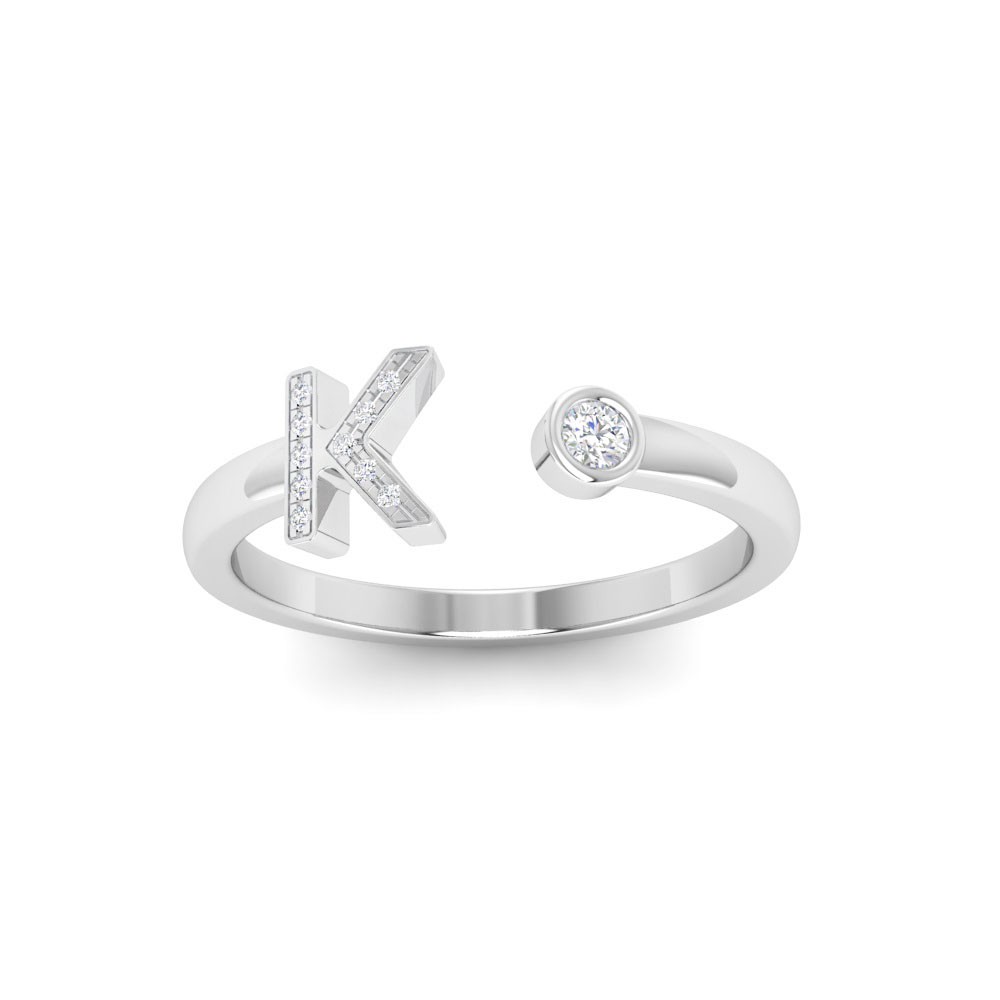 CZ & Birthstone Initial Open Ring K