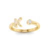 CZ & Birthstone Initial Open Ring K