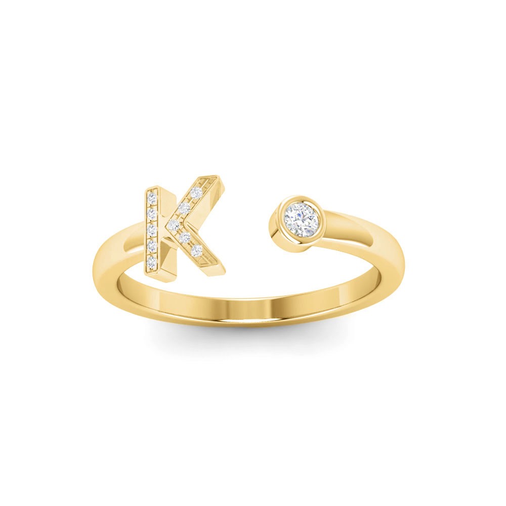 CZ & Birthstone Initial Open Ring K