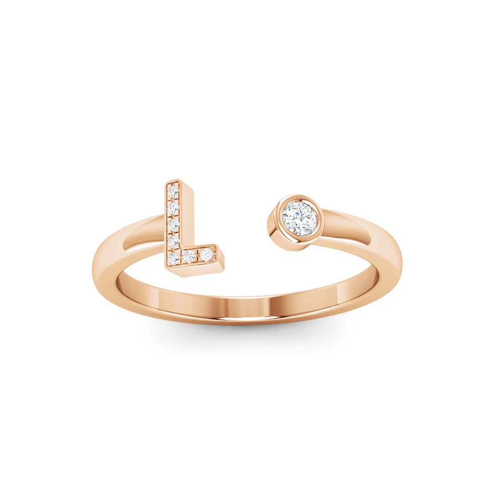CZ & Birthstone Initial Open Ring L