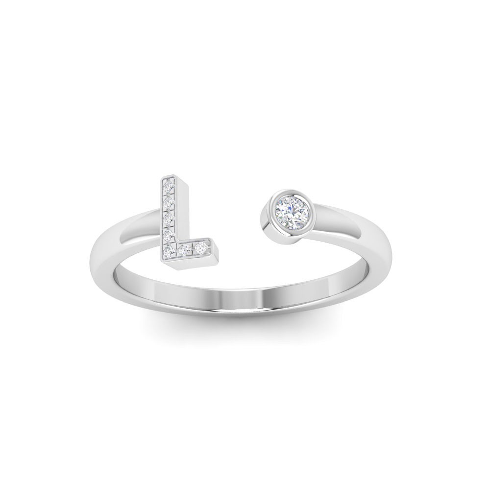 CZ & Birthstone Initial Open Ring L
