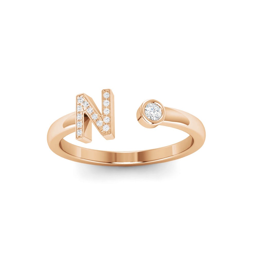 CZ & Birthstone Initial Open Ring N
