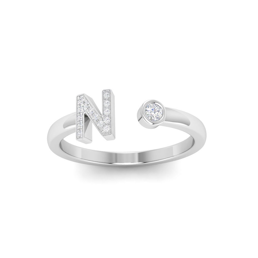 CZ & Birthstone Initial Open Ring N