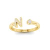 CZ & Birthstone Initial Open Ring N