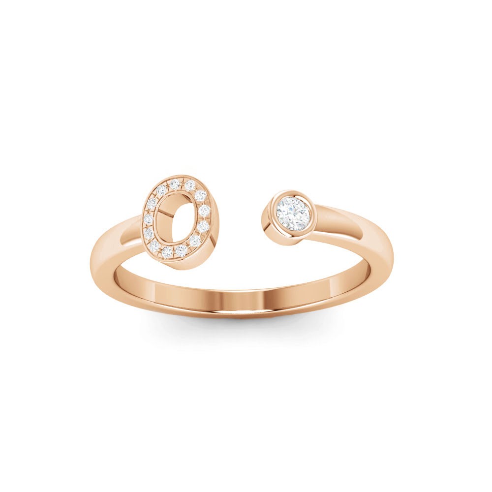 CZ & Birthstone Initial Open Ring O