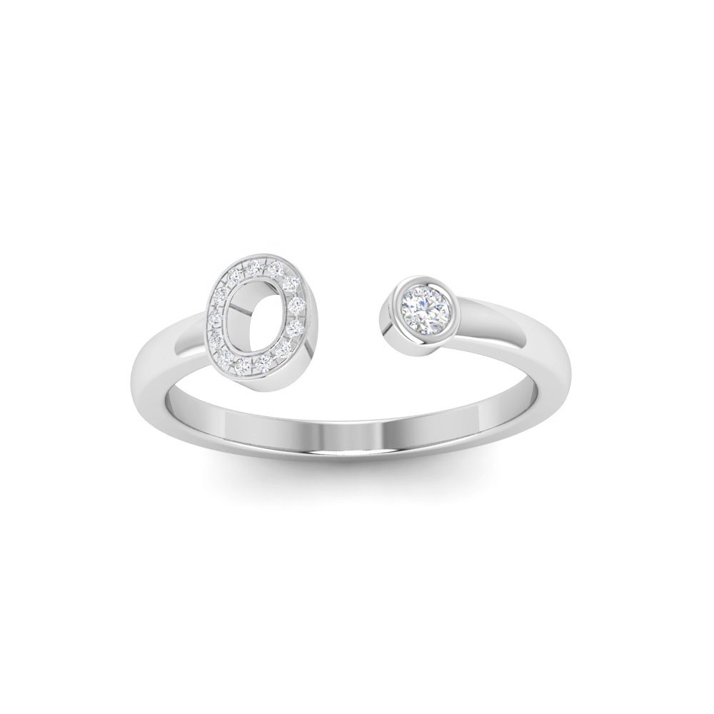 CZ & Birthstone Initial Open Ring O