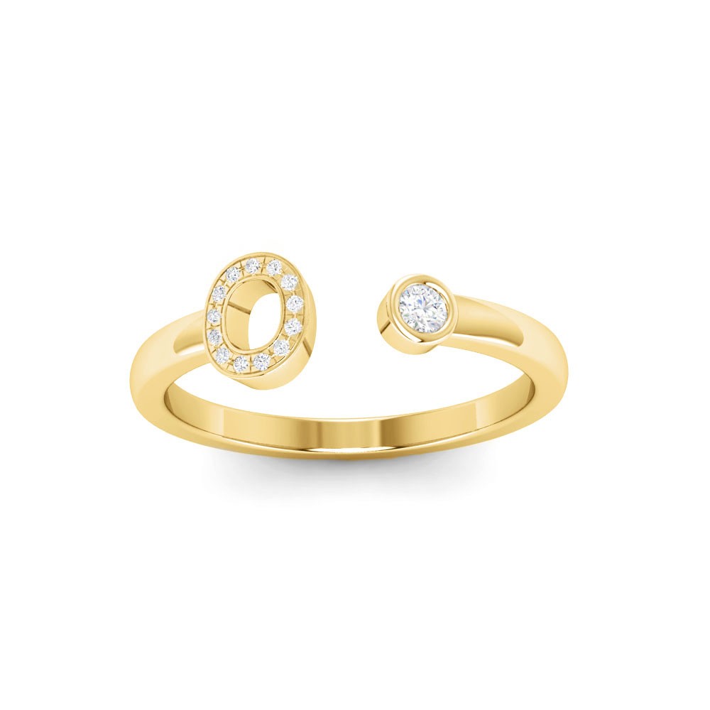 CZ & Birthstone Initial Open Ring O