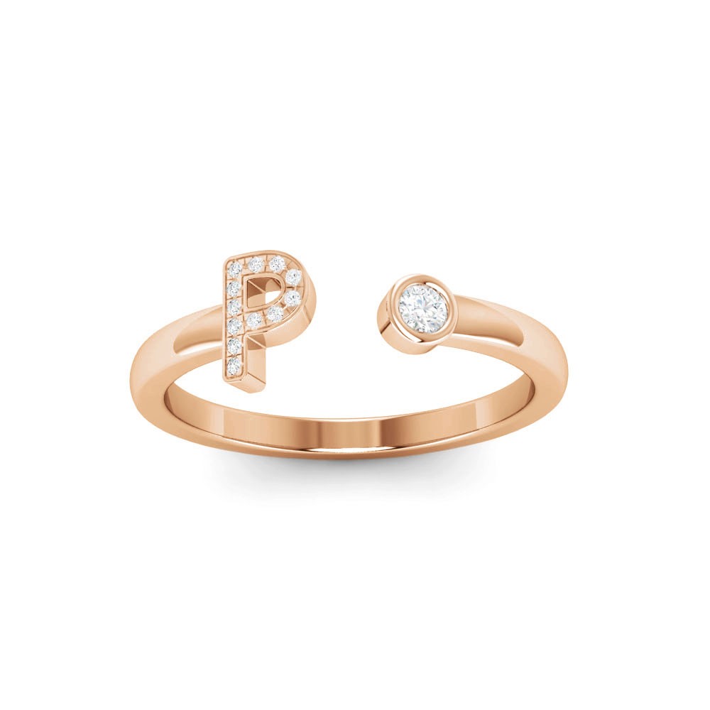 Diamond & Birthstone Initial Open Ring P
