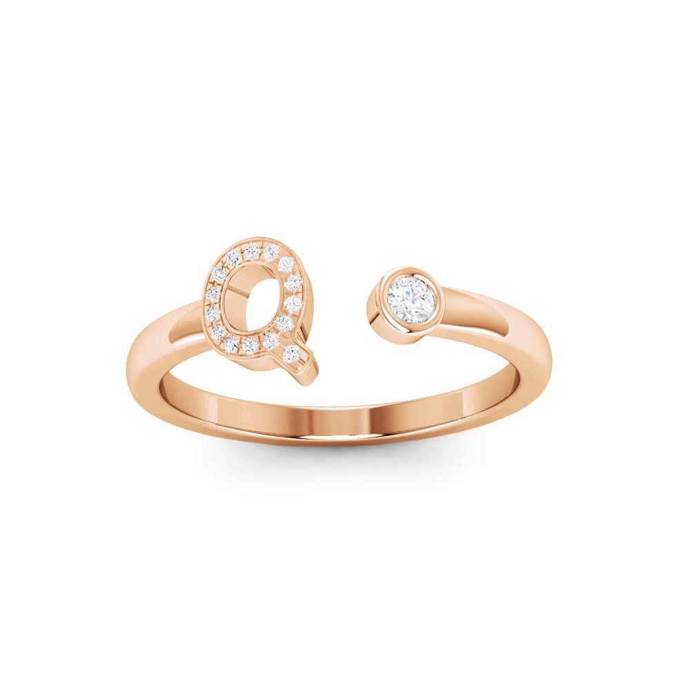 CZ & Birthstone Initial Open Ring Q