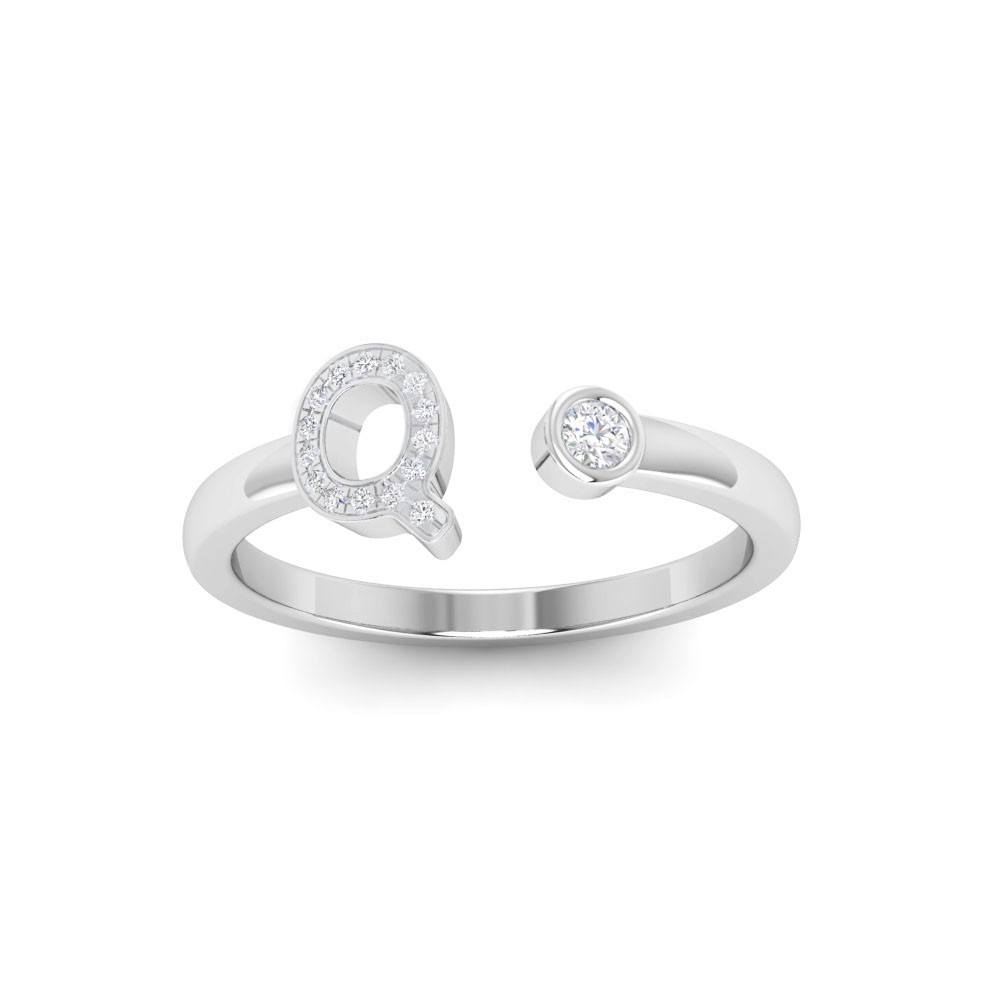 Diamond & Birthstone Initial Open Ring Q