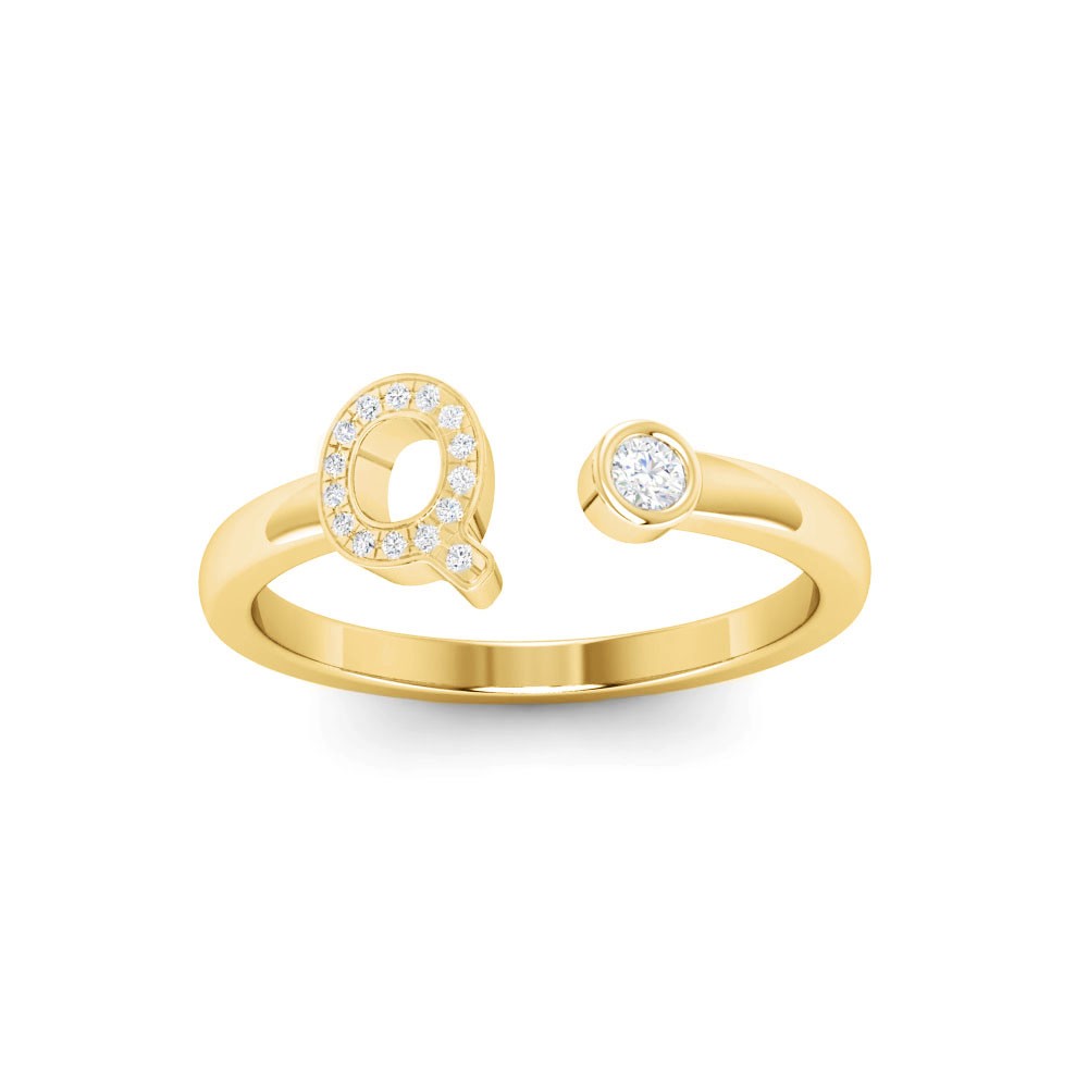 Diamond & Birthstone Initial Open Ring Q