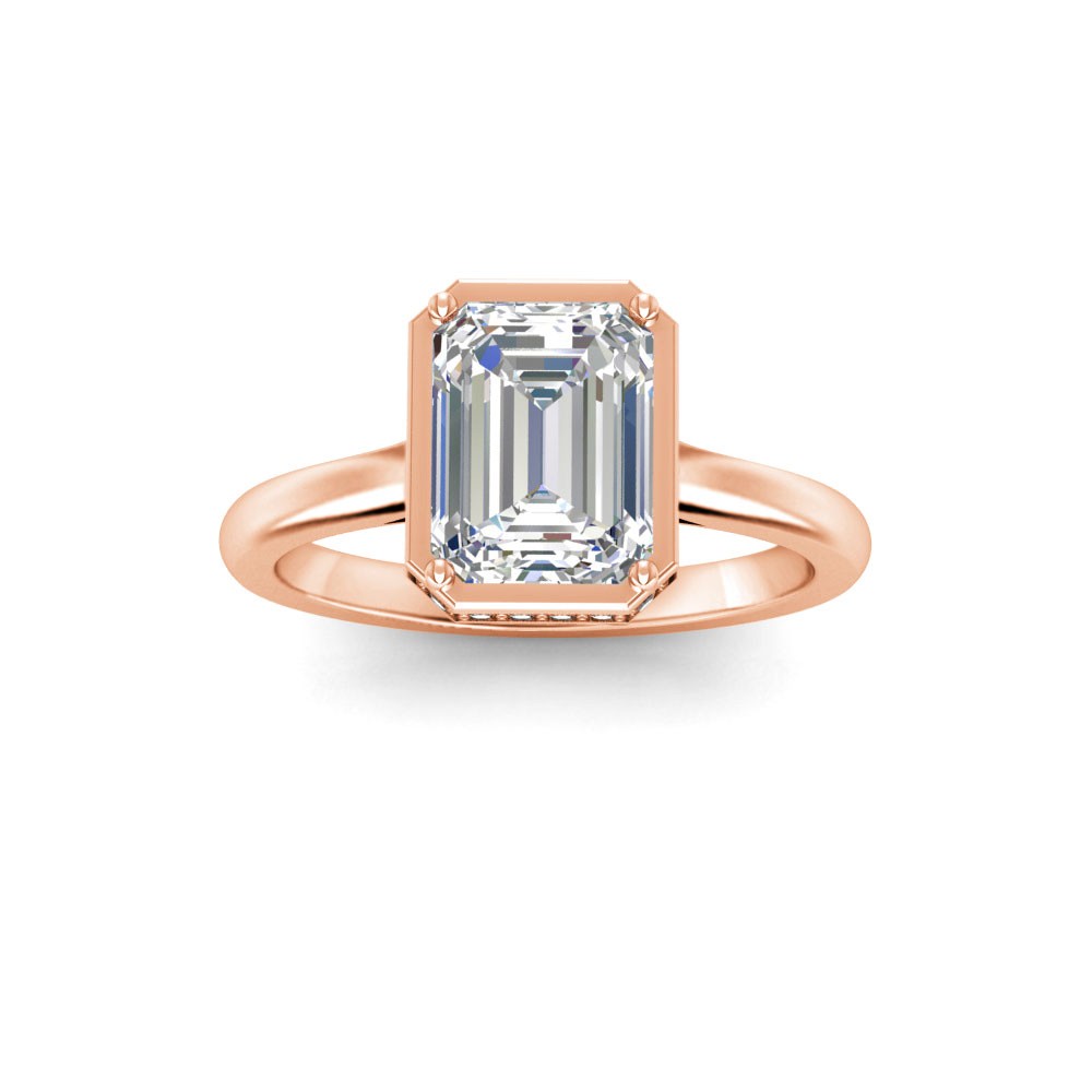 2.5 Ct Emerald Lab Diamond & .22 Ctw Crown Hidden Halo Bezel Engagement Ring