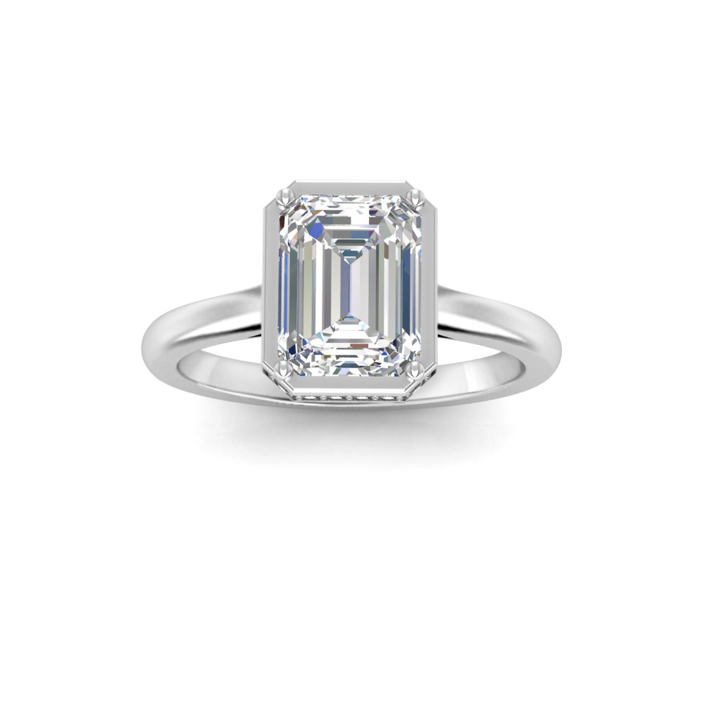 2.5 Ct Emerald Lab Diamond & .22 Ctw Crown Hidden Halo Bezel Engagement Ring