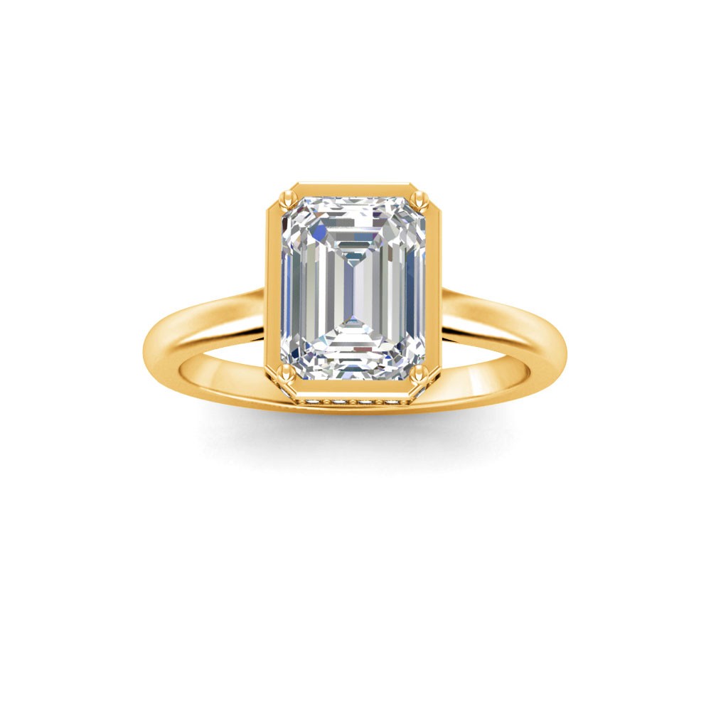 3 Ct Emerald Moissanite & .22 Ctw Lab Diamond Crown Hidden Halo Bezel Engagement Ring
