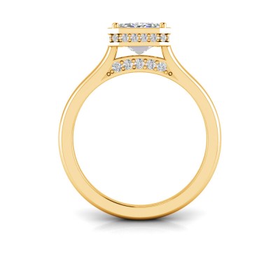 2 Ct Emerald Lab Diamond & .22 Ctw Crown Hidden Halo Bezel Engagement Ring